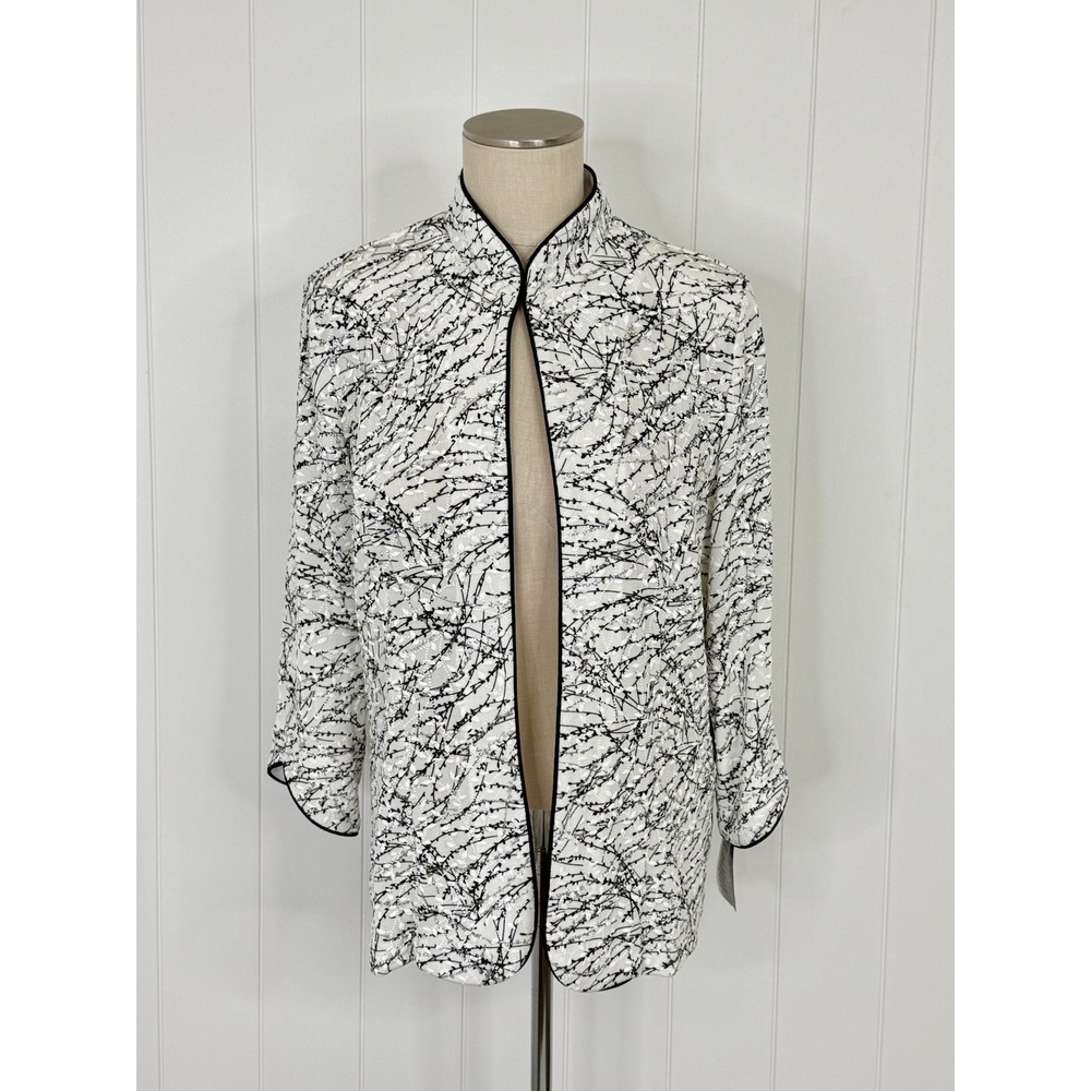 Alex Evenings White Black Glitter Branch Jacket NWT Large Open Front Dressy